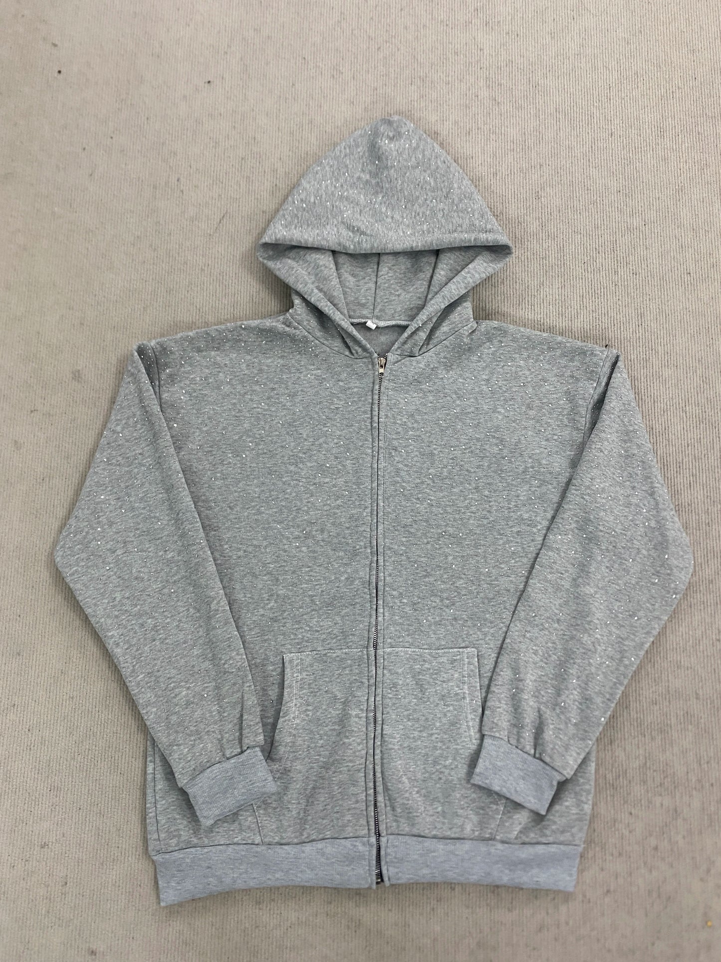 Gothic INS Trend Rhinestone Studded Hoodie 2026 Autumn Winter Solid Color Loose Outerwear Unisex Daily Commute Casual Top